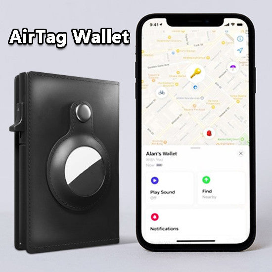 AirTag Wallet Anti Theft Bullet Card Bag Multi-functional Rfid Card Holder Men's Leather Slim Wallets For Airtag