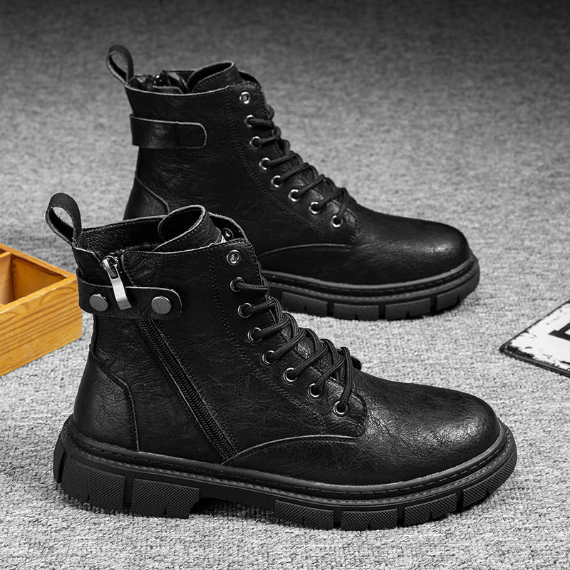 Wear-resistant High-top Zipper Casual Leather Shoes