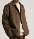 Twill Blended Partial Placket Turn-down Collar Coat Men