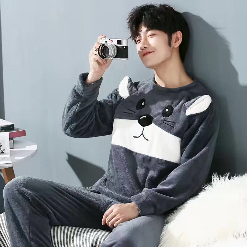 Autumn And Winter Men's Pajamas Coral Fleece Thickened Warm