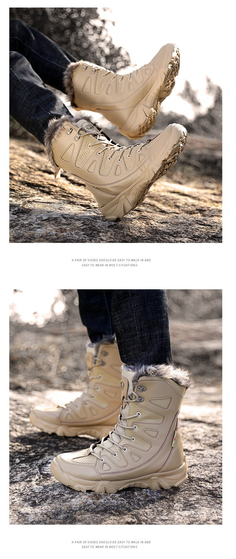 Snow  Cotton Boots Winter High-top Fleece-lined Warm Slugged Bottom Lace-up boots