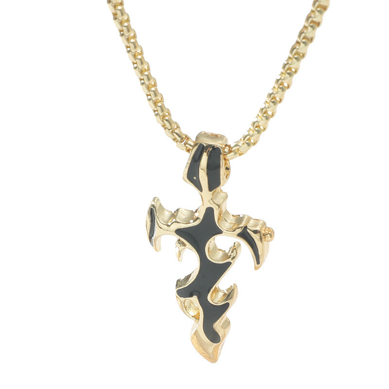 Drop Oil Cross Flame Fashionable Necklace Men