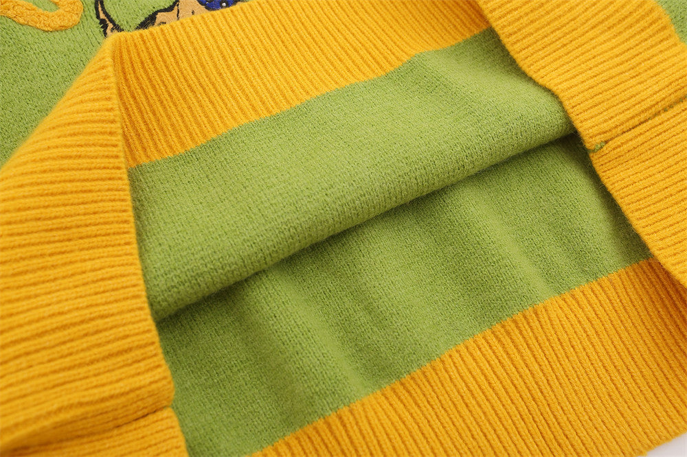 Cartoon Embroidered Knitwear Pullover Men