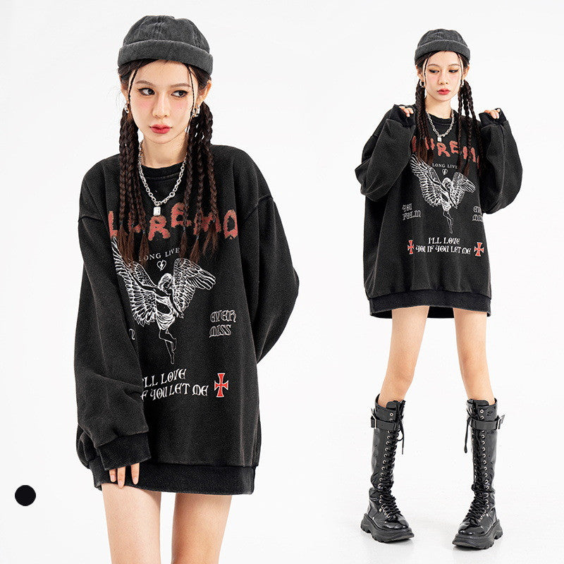 American Retro Washed Printed Terry Sweater