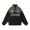 Color Matching Lamb Wool Sweatshirt Half Zipped Stand Collar Long Sleeve Loose Embroidered Letter Cotton-padded Coat