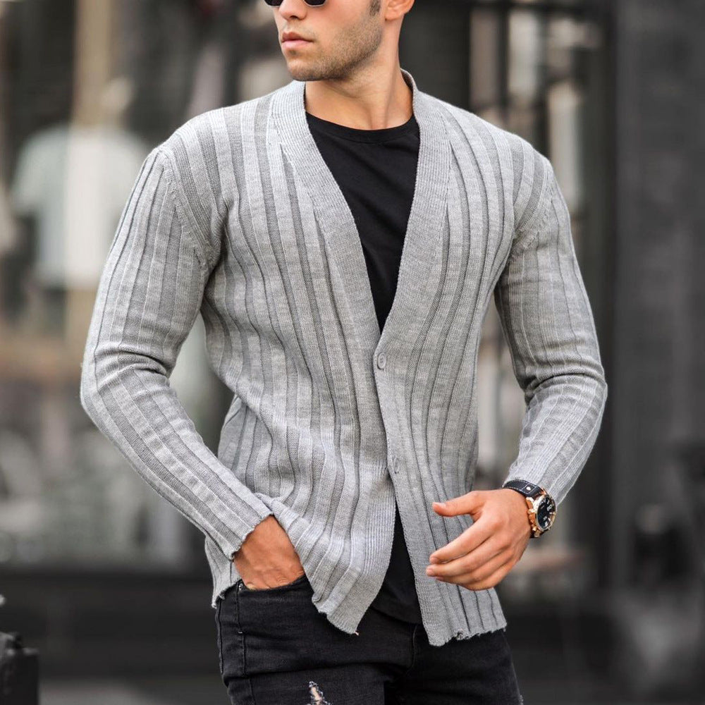 Cardigan Pit Strip Casual Slim Knit Sweater