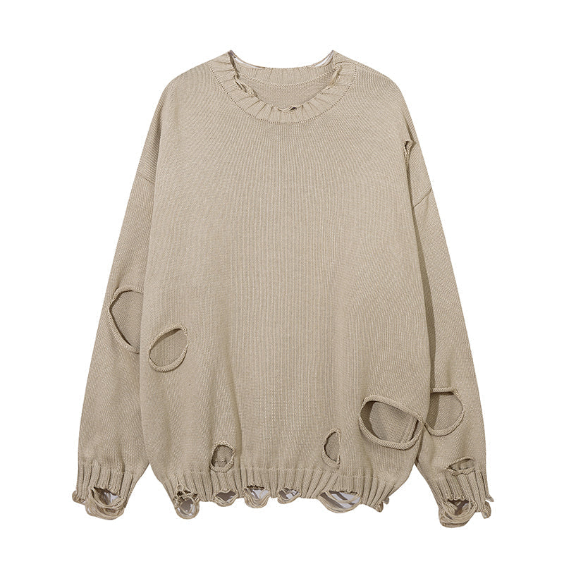 Solid Color Ripped Pullover For Men