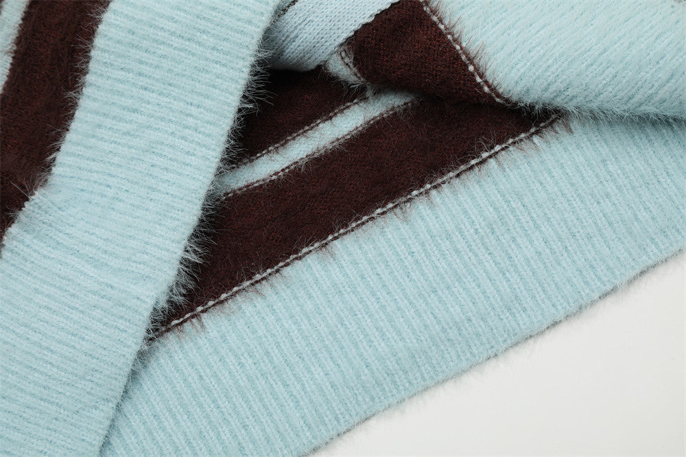 European And American Street Trendy Striped Knitted Cardigan Sweater