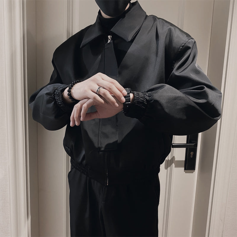 Men Black Spring Top Polyester Zipper Jacket