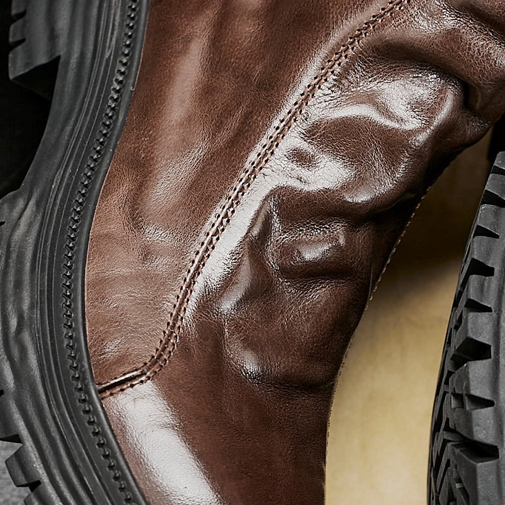 Men's Autumn And Winter Genuine Leather High-top Platform Worker Boots