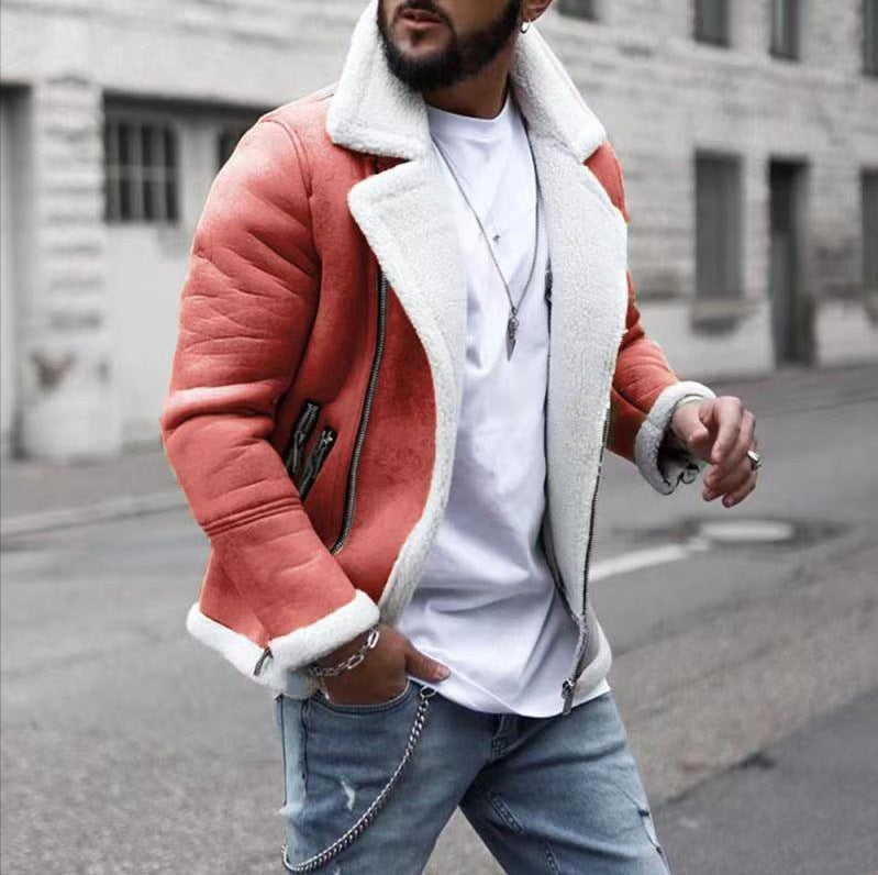 Lamb Wool Lapel winter Warm Jacket men