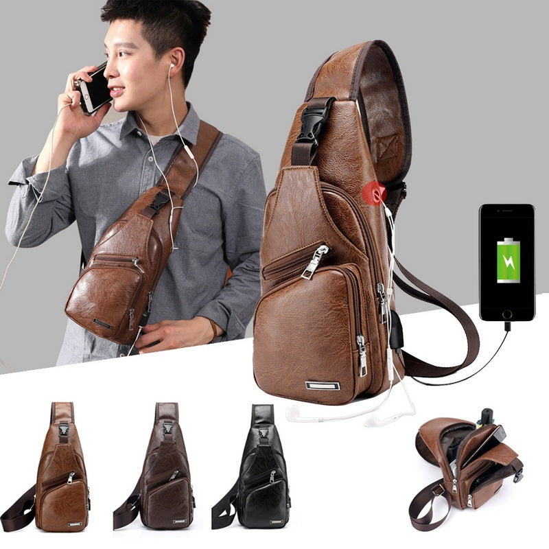 Men USB Charging Bag Men Chest Bag For Custom PU PVC Shoulder Bag Diagonal Package Messenger bag