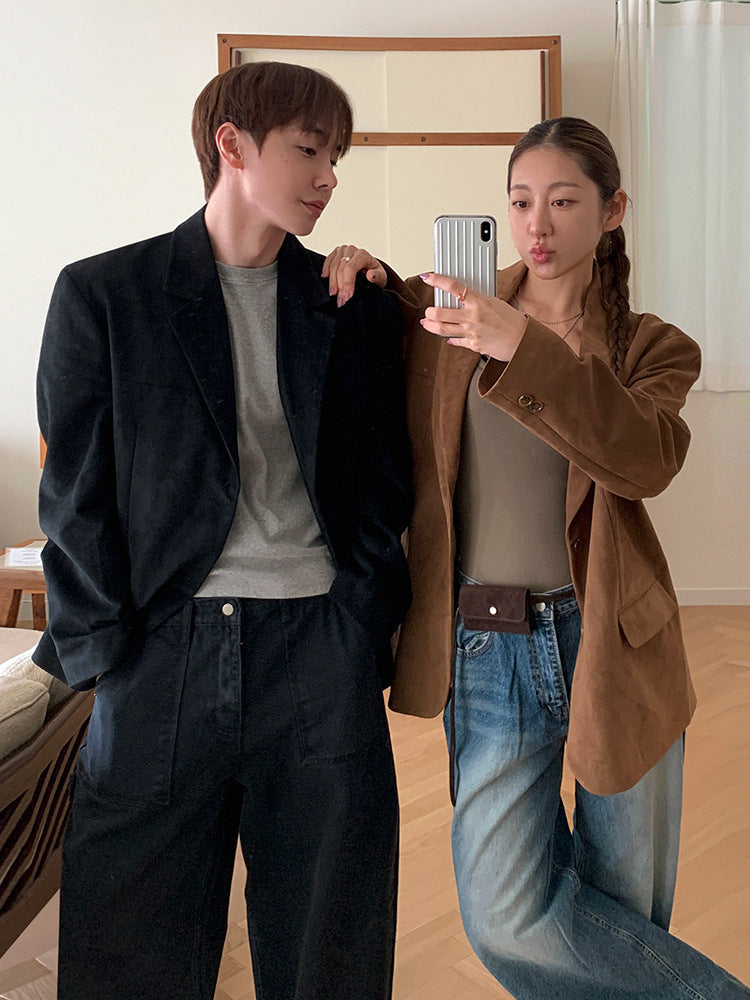 Retro Brown Suit Men's Casual Single-breasted Jacket