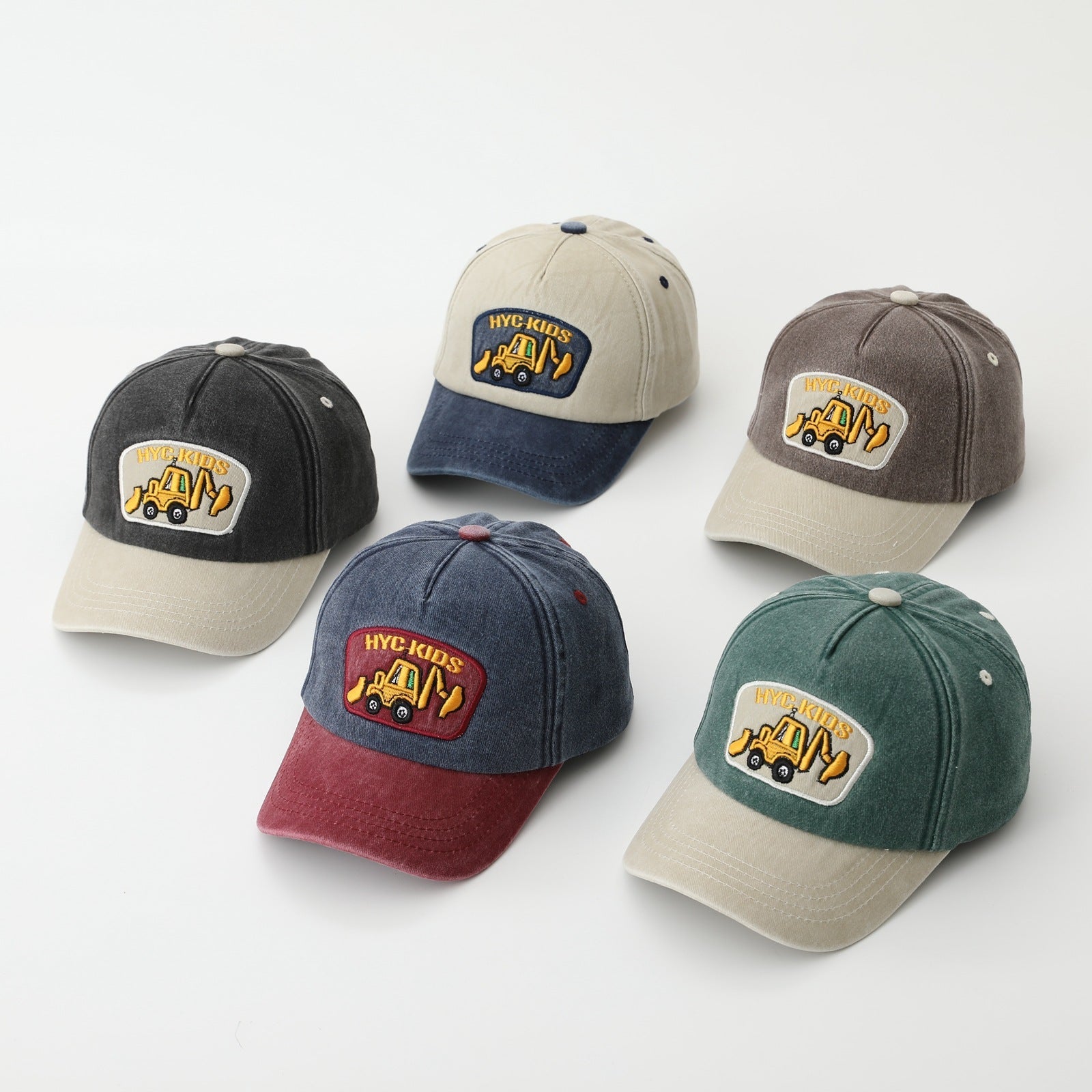 Cartoon Excavator Washed Baseball Cap