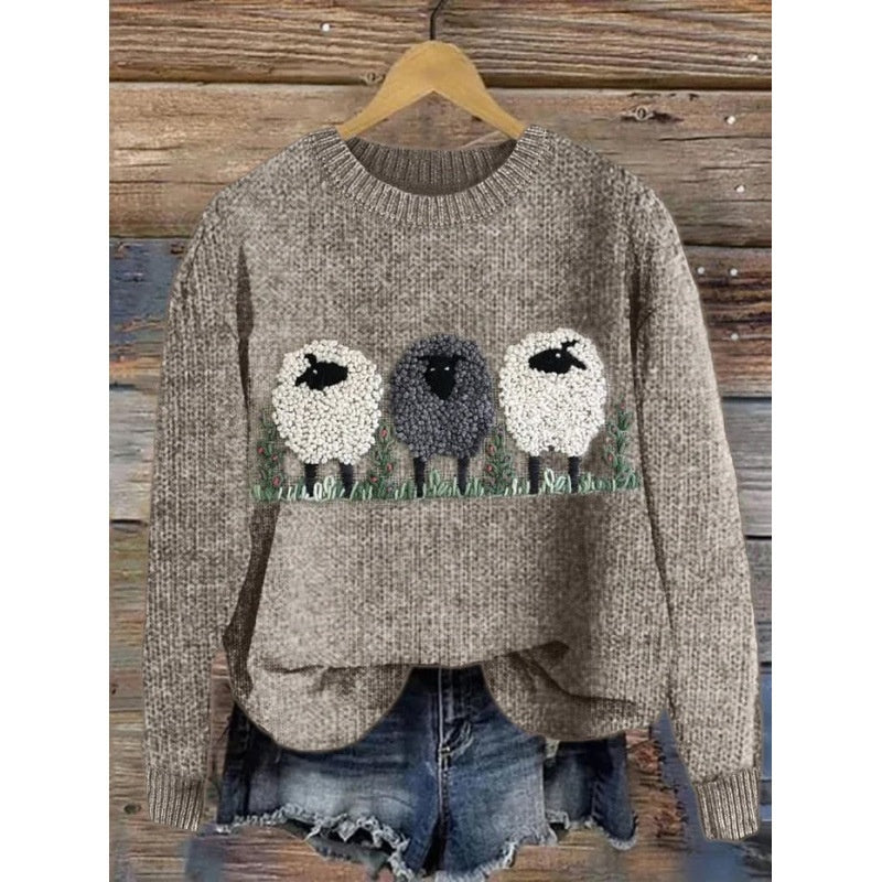 Abstract Style Digital Printing Drop-shoulder Long Sweater