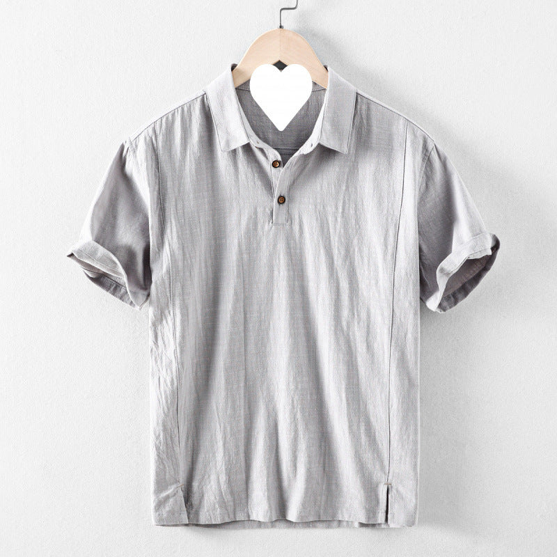 Summer New Men's Linen Shirt Solid Color