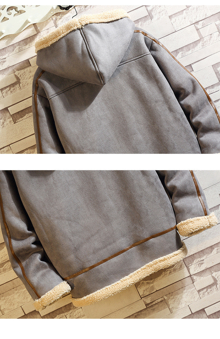 Lamb Wool Hooded Casual Men's Cotton Jacket