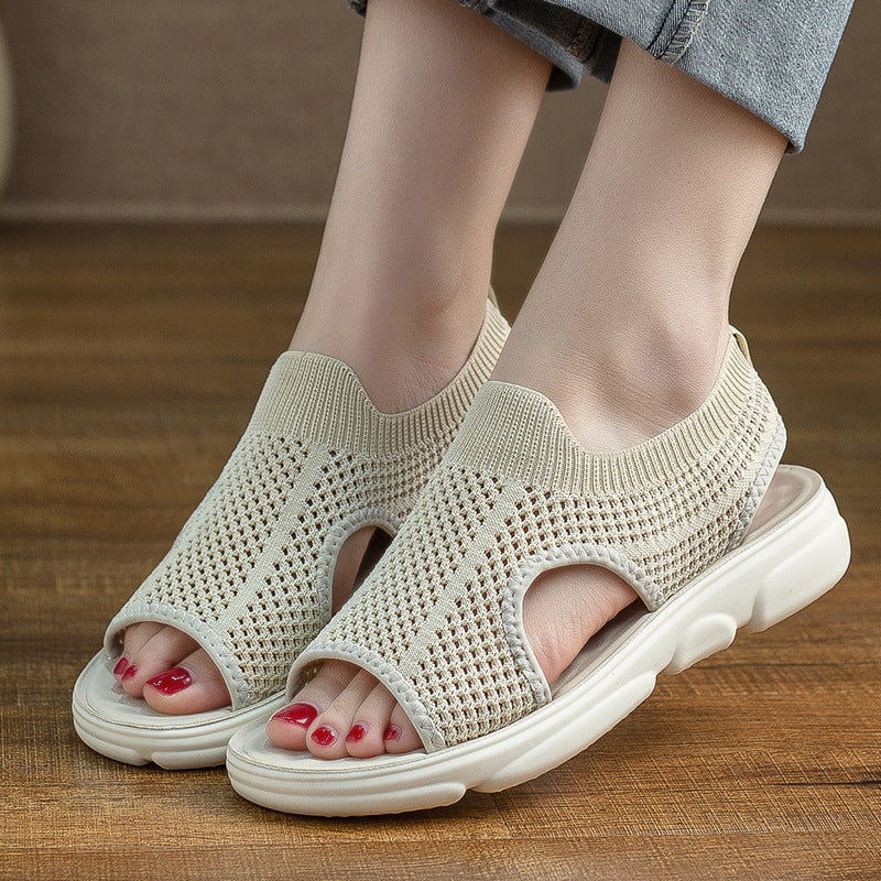 Breathable Knitted Sandals Women's Flat Non-slip Home Wear