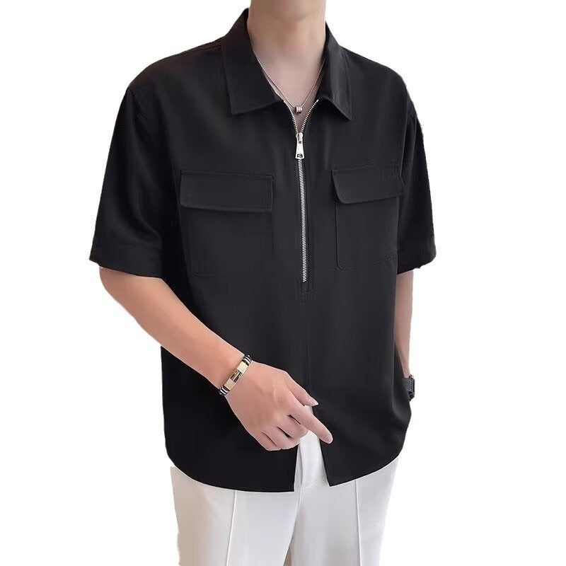 Half Zipper Short Sleeve Shirt Men