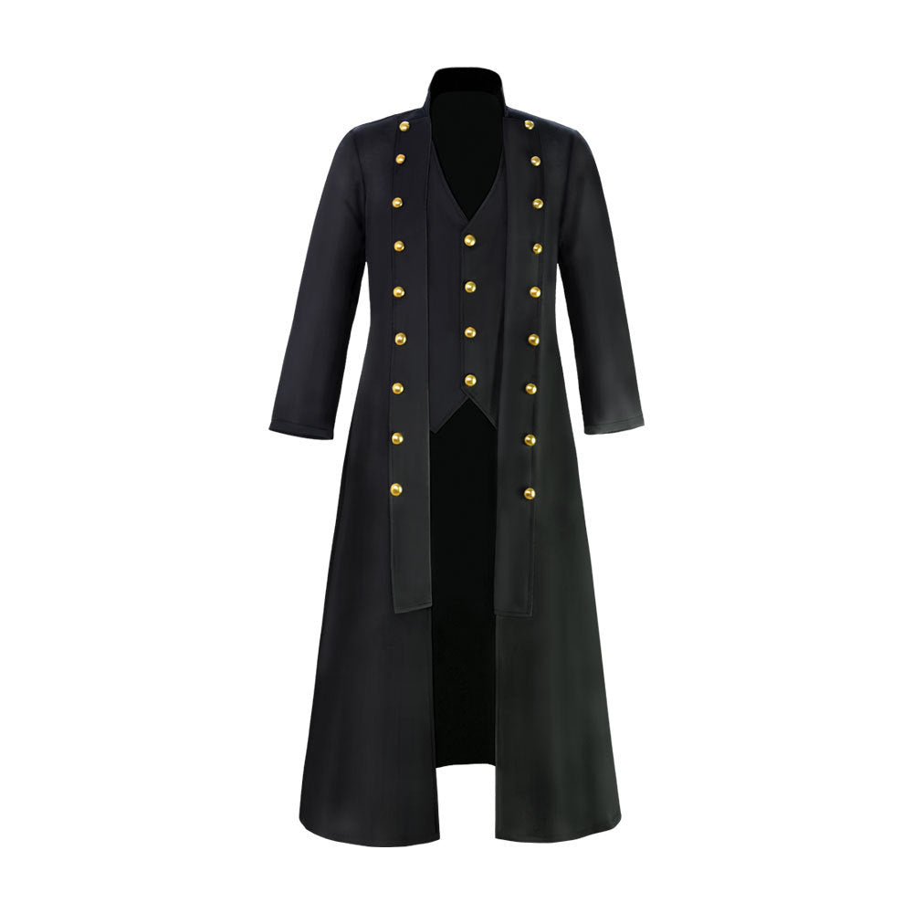 Men's Long Sleeve Stand Collar Three Row Button Coat