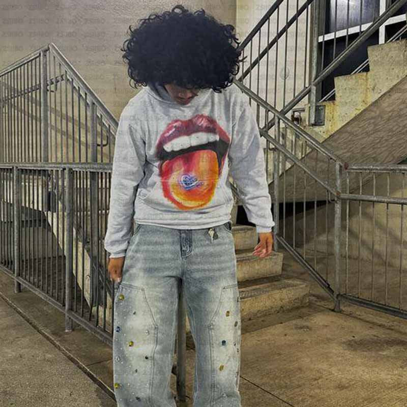 Big Mouth Printed Hip Hop Sweater