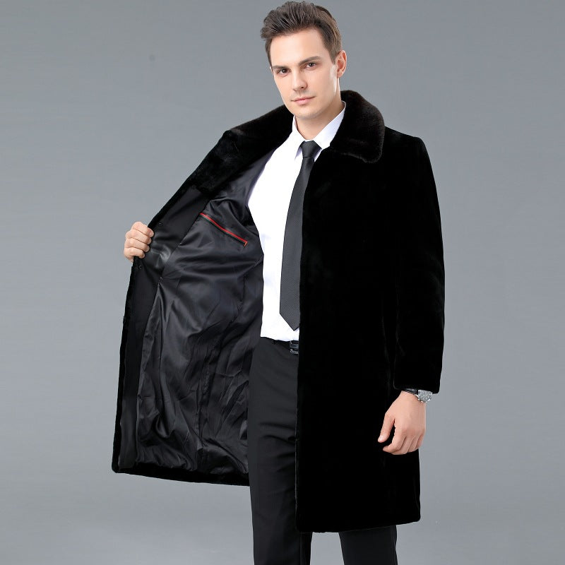 Long Middle-aged Men's Leather Ermine coat