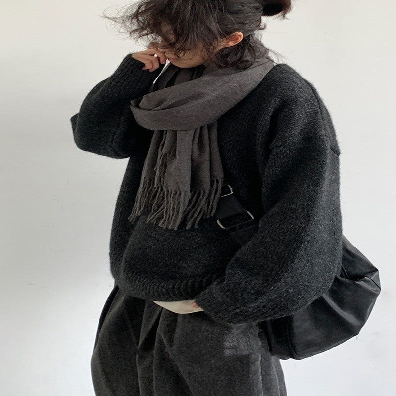 Winter College Basic Style Boys And Girls Woolen Sweater Top