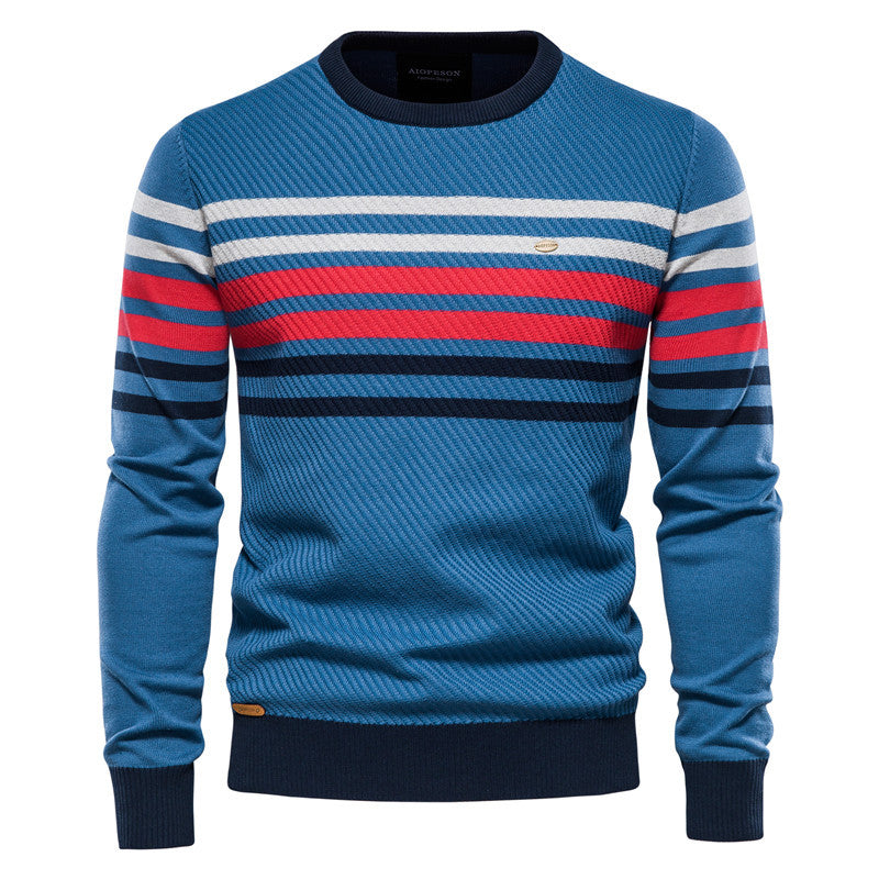 Striped Contrast Color Men's Casual Sweater