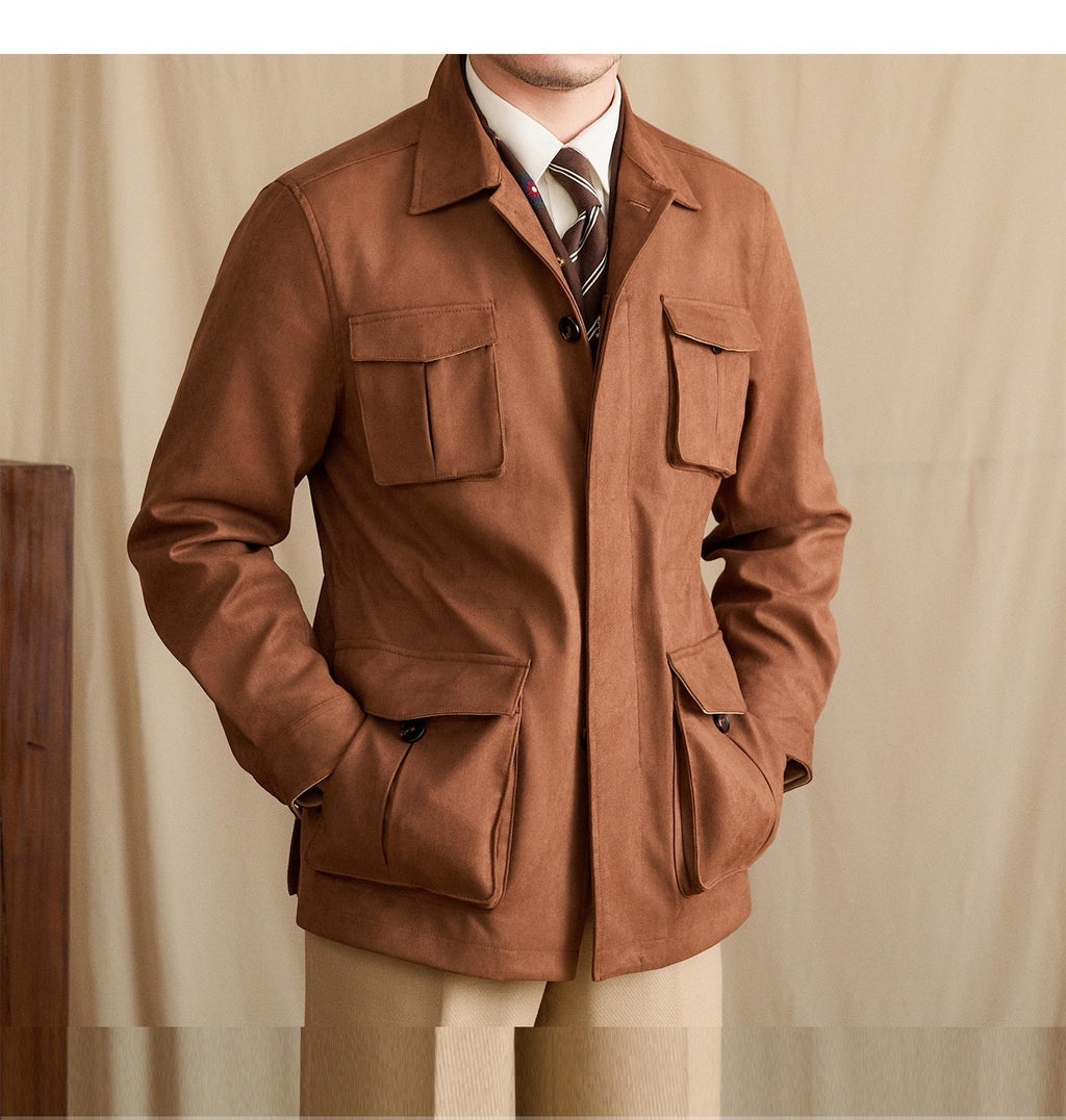 Suede Lapel Slim-fit Waist Safari Jacket Jacket