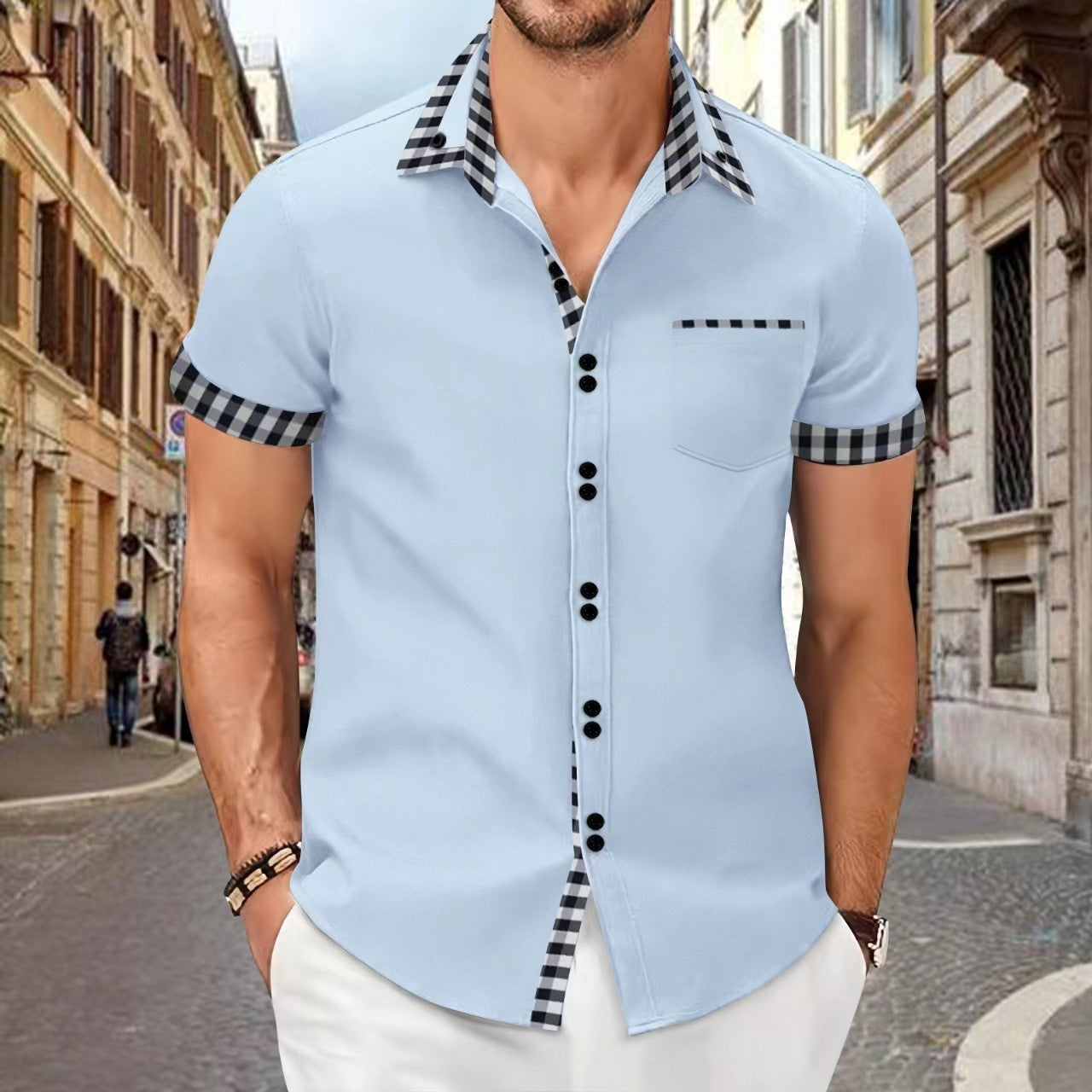 Men's Casual Pocket Stitching Contrast shirt