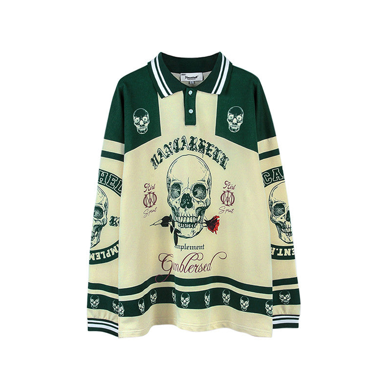 American Retro Skull Print Top Men's Street Pullover Sweater