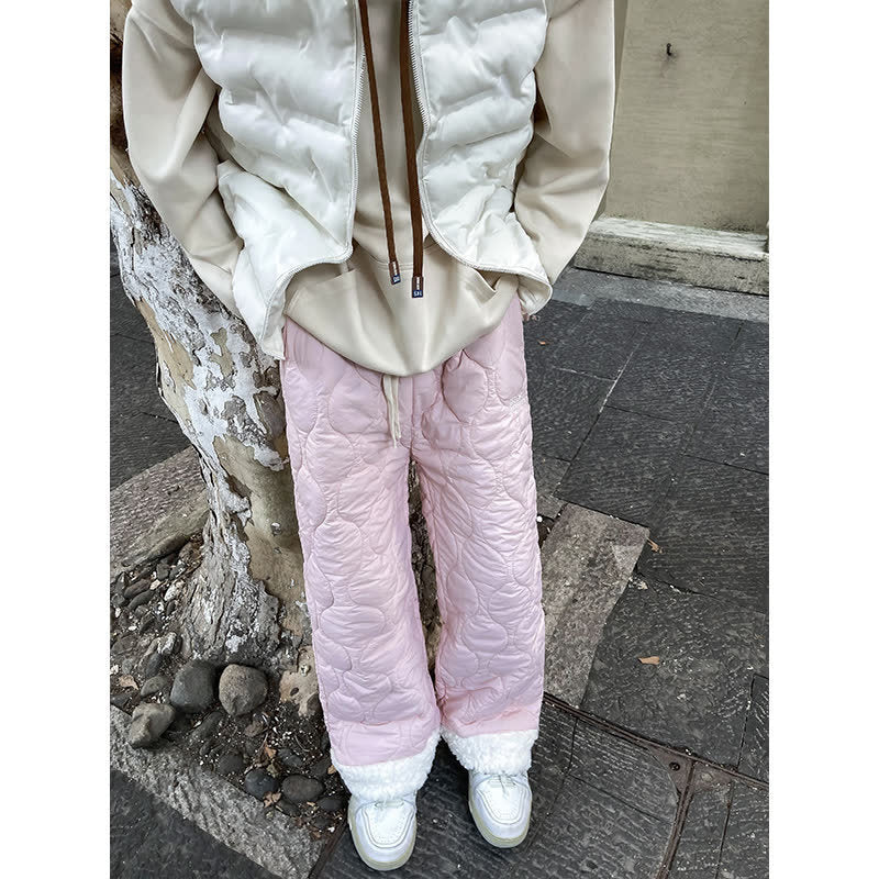 Winter Cotton-padded Waterproof Patchwork Lambskin Cotton Pants