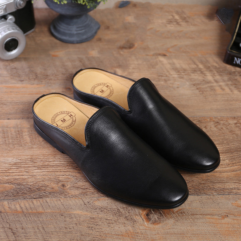 Summer Fashion Casual Men's Slippers, Soft Leather Soft Sole Baotou Half Slippers