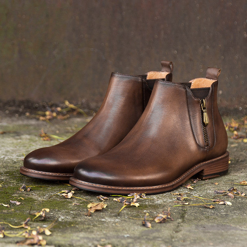 First Layer Cowhide Casual Short Boots Side Zipper Male Martin Boots