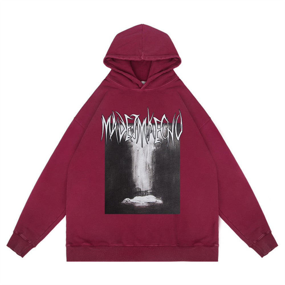 Abstract Printing Loose Hooded Sweater Men