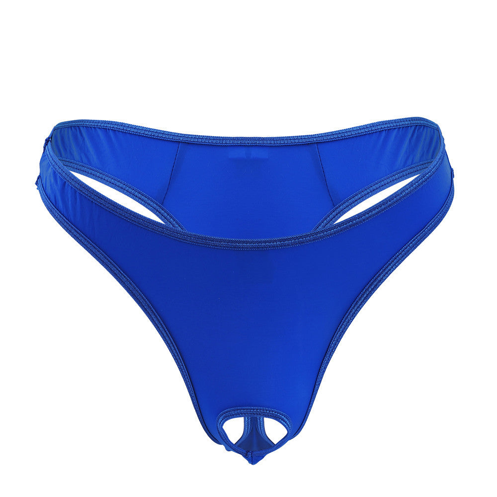 Front Hole-free Ice Silk Men's Sexy T-back Sexy Sheer Low Waist Stretch Couple