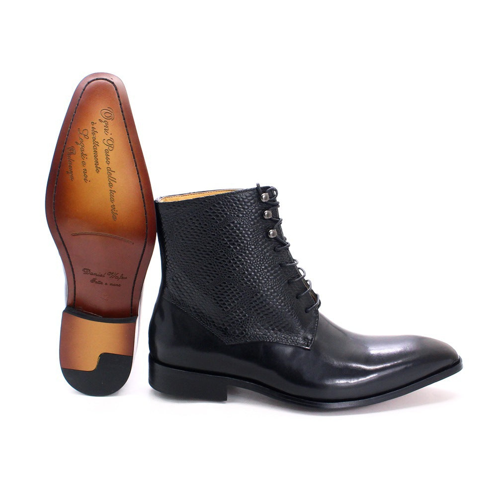 Men's Leather High-top Business Embossed Boots