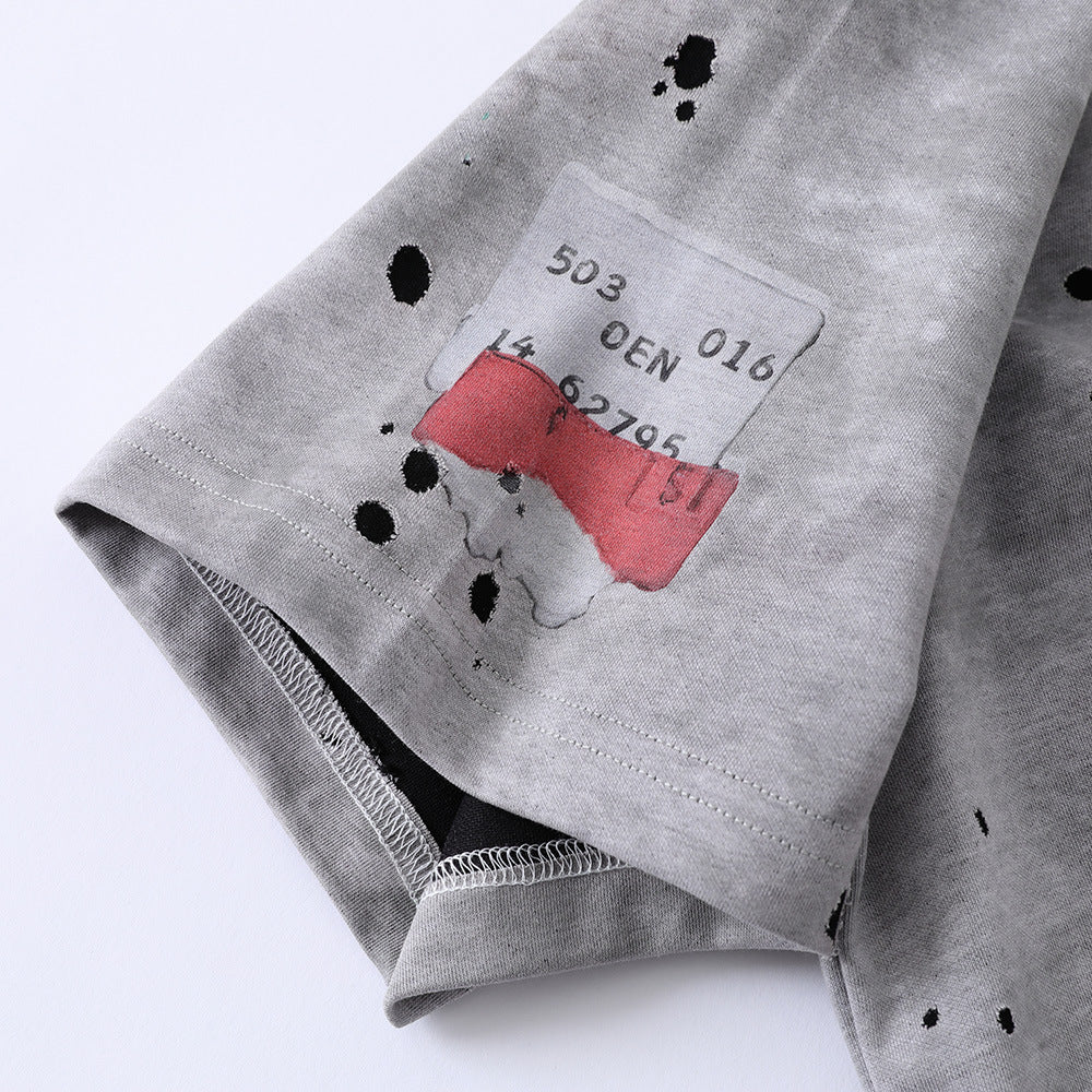 Digital Direct Injection American-style Distressed Printed Short-sleeved T-shirt For Men