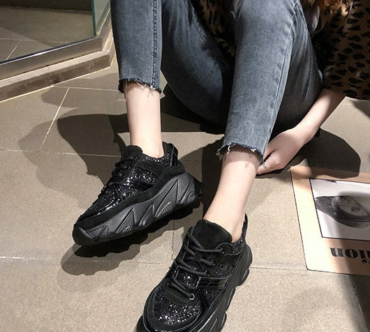 Thick-soled Trendy Shoes Platform Shoes Shiny Rhinestone Old Shoes
