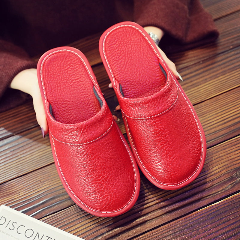 Home Leather Slippers Men's Plus Size Spring And Autumn Waterproof Platform