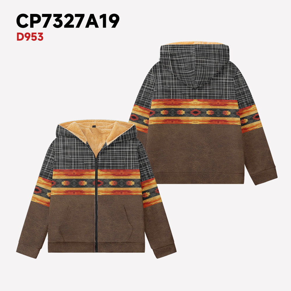 Winter Long Sleeve Stand Collar Zipper Hooded Sweatshirt