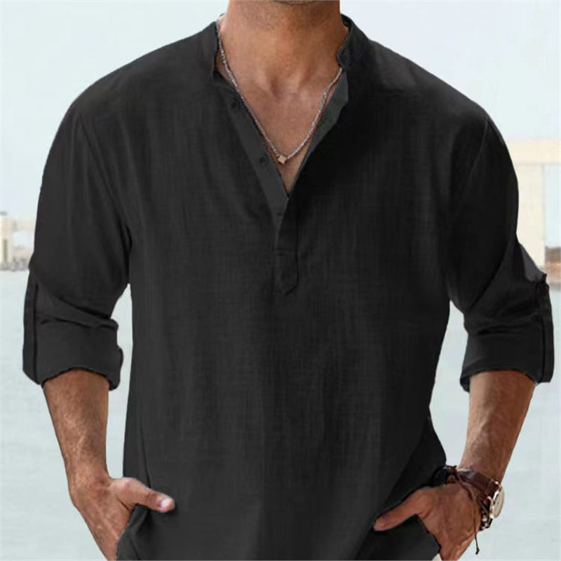 Casual Loose Lapel Cotton Long Sleeve Men's Shirt