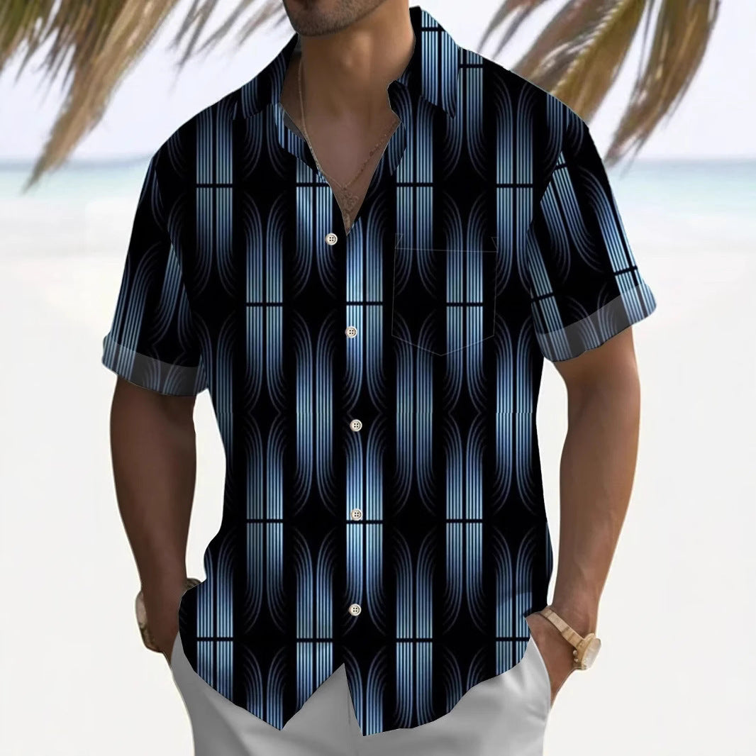 Personal Leisure Printed Loose Men's Cardigan Summer Short Sleeve shirt