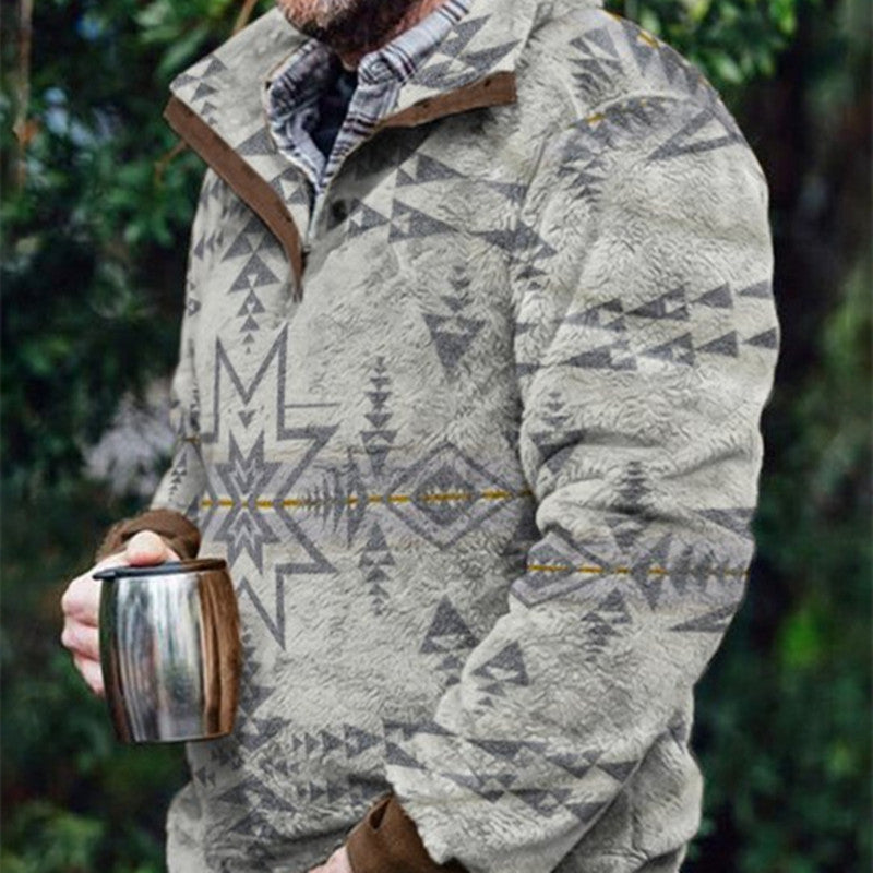 Autumn And Winter Casual Button Pocket Flannel Plush Men's Sweater