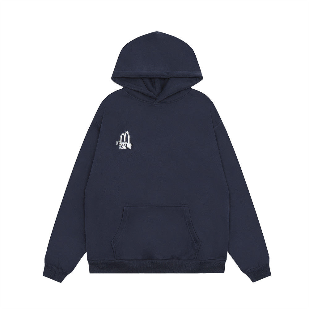 Casual Simple Embroidery Velvet Padded Hooded Sweatshirt