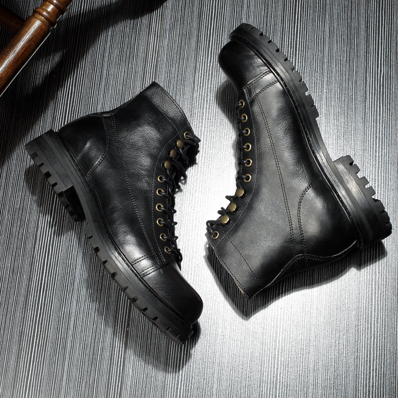 Martin Boots Men's Leather Shoes High-top Retro Plus Velvet Leather  Thick-soled Soft Leather