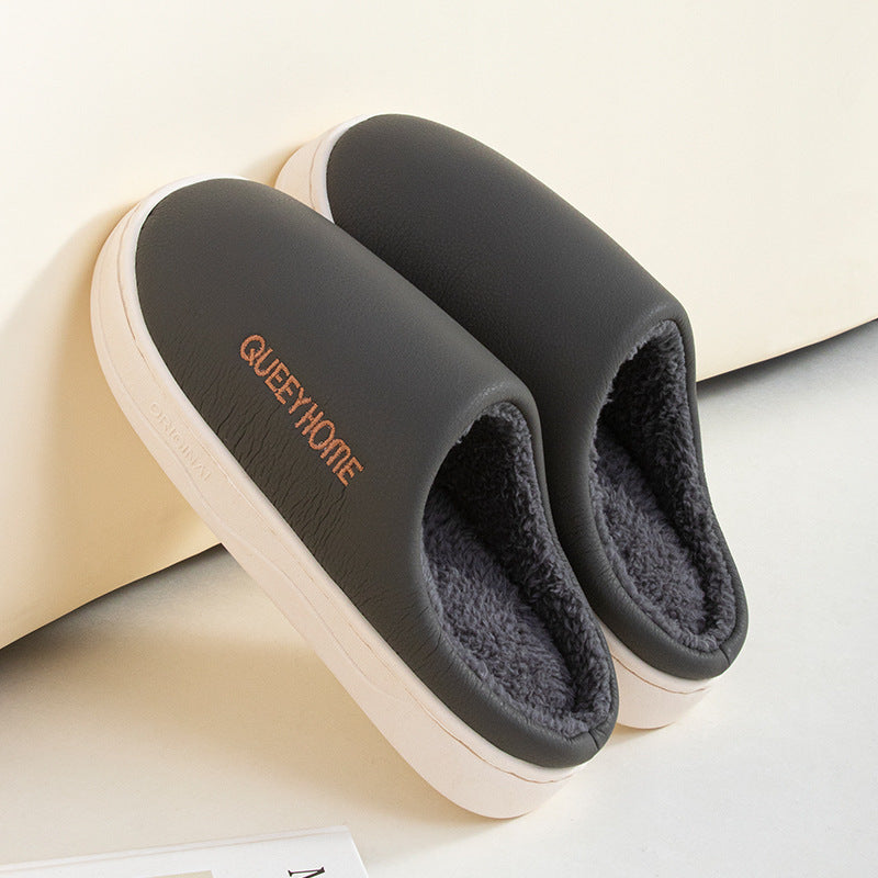 Winter Cotton Waterproof Outdoor Slippers Home Non-slip Winter Fleece-lined Men's Platform