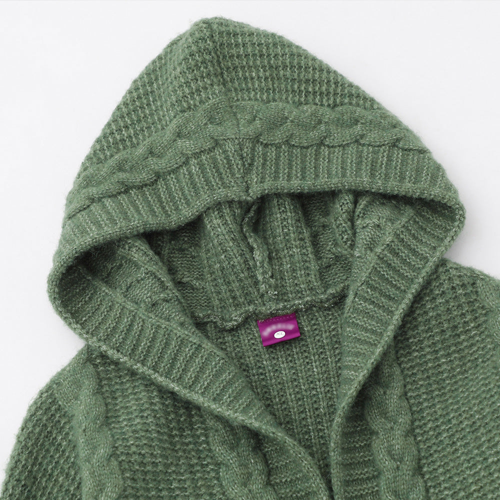Twist Horn Button Cardigan Hooded Sweater Coat Lazy