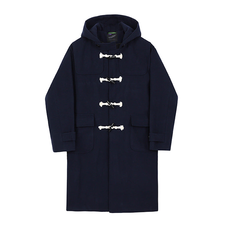 Men's Classic Horn Button Mid-length Wool Coat Over The Knee