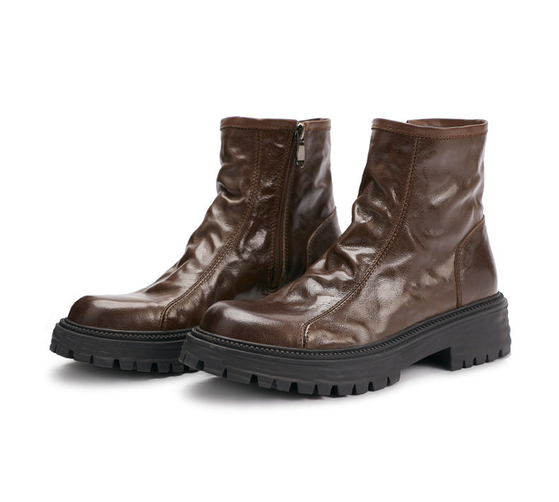 Men's Autumn And Winter Genuine Leather High-top Platform Worker Boots